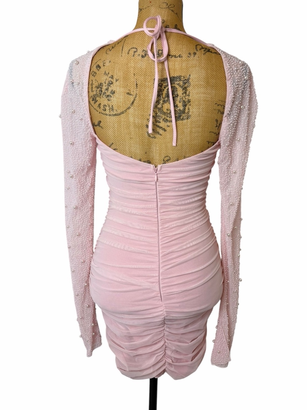 Oh Polly St Germain Pearl Embellished Ruched Mini Dress Pink US 4+ Cup Size - Picture 4 of 13